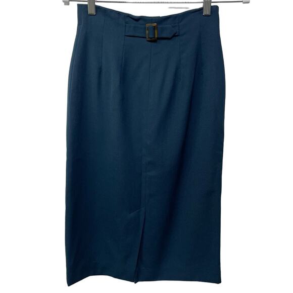 Vintage The Works by Saks Fifth Avenue Pencil Skirt 100% Wool Blue 2 Retro 60s - Picture 1 of 8